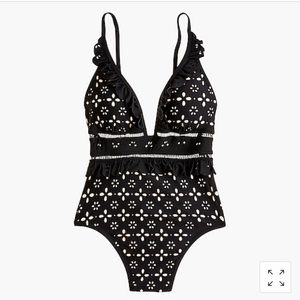 JCrew Ruffle Laser Cut Eyelet One Piece Swimsuit